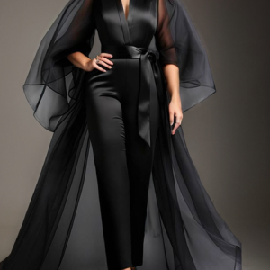 Balloon Sleeve Urban Pocket Jumpsuit With Belt, Jumpsuits, color:Black|size:XXL, Stylewe