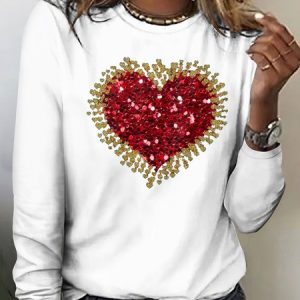 Valentine's Day Love Printed Long Sleeve T-shirt, Long sleeves, Lilicloth.com