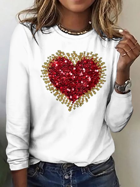 Valentine's Day Love Printed Long Sleeve T-shirt, Long sleeves, Lilicloth.com