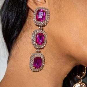 Elegant Rhinestone Dangle, Earrings, color:Rose Red|size:One-size, Stylewe