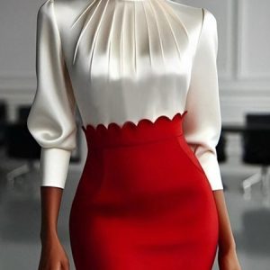 Urban Satin Stand Collar 3/4 Sleeves Blouse, Blouses and Shirts, color:White|size:XXL, Stylewe