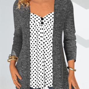 Stand Collar Long Sleeve Polka Dots Regular Micro-Elasticity Loose Blouse For Women, Blouses, color:Gray|size:XXL, catalog Noracora shop