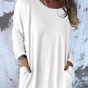 Women Yarn/Wool Yarn Plain Long Sleeve Comfy Casual Sweater, Sweaters, color:White|size:XXL, catalog Noracora shop
