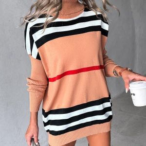 Women Yarn/Wool Yarn Striped Long Sleeve Comfy Casual Sweater, Sweaters, color:Multicolor|size:XL, catalog Noracora shop