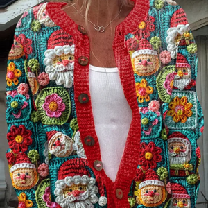 Women Christmas Knitted Color Block Long Sleeve Comfy Casual Cardigan, Outerwear, color:Red|size:5XL, catalog Noracora shop
