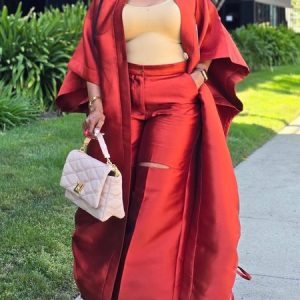 Casual Raglan Sleeve Loosen Plain V Neck Kimono, Kimonos, color:Red|size:XXL, Stylewe