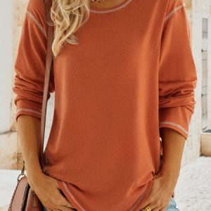 Plain Long Sleeve Casual T-Shirt, T-shirts, color:Blue|size:XXL, catalog Noracora shop