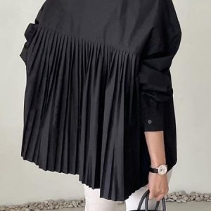 Urban Pleated Loose Shirt, Blouses and Shirts, color:Black|size:XXL, Stylewe