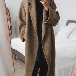 Women Pockets Solid Wool-blend Coat, Coats, color:Coffee|size:XXL, catalog Noracora shop