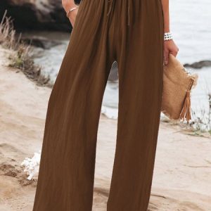 Women Casual Plain Daily Loose Long Pants, Pants, color:Coffee|size:5XL, catalog Noracora shop