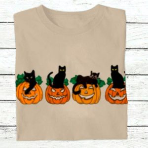 Halloween Casual Crew Neck Pumpkins And Cat Sweatshirt, Hoodies & Sweatshirts, color:Khaki|size:XXL, catalog Noracora shop
