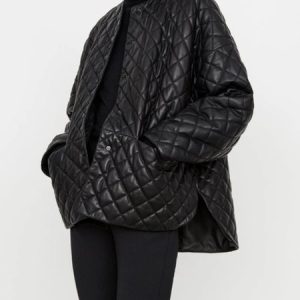 Simple Crew Neck Plain Long Sleeve Loosen Coat, Padded Jackets, color:Black|size:XXL, Stylewe