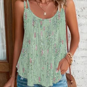 Women's Sleeveless Tank Top Camisole Summer Abstract Polka Dots Crew Neck Daily Going Out Casual Top, JustFashionNow Tanks & Camis, color:Green|size:XXL,