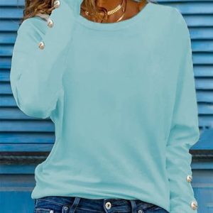 Casual Abstract Crew Neck Long Sleeve T-shirt, Blouses, color:Aqua blue|size:3XL, catalog Noracora shop