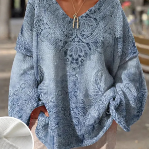 Women Yarn/Wool Yarn Geometric Long Sleeve Comfy Casual Sweater, Sweaters, color:Blue|size:4XL, catalog Noracora shop
