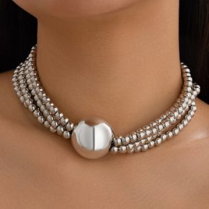 Elegant Beaded Multi-layer Necklace, Necklaces, color:Silver|size:One-size, Stylewe