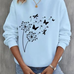 Women's Crew Neck Dandelion Casual Spring/Fall Cotton Long Sleeve Sweatshirt, JustFashionNow Sweatshirts & Hoodies, color:Sky Blue|size:3XL,
