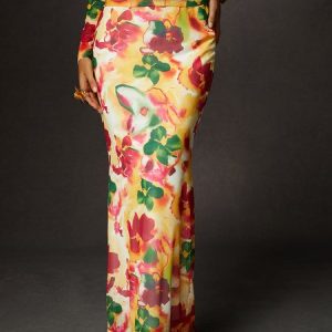 Elegant Printing Floral Maxi Skirt, Skirts, color:As Picture|size:XXL, Stylewe