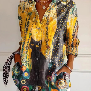 Loose Casual Geometric Shirt Collar Shirt, Blouses, Lilicloth.com