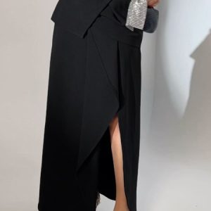 Urban Irregular Craftsmanship Plain Maxi Skirt, Skirts, color:Black|size:XXL, Stylewe