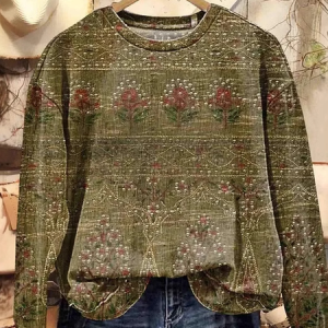 Casual Crew Neck Ethnic Sweatshirt, Hoodies & Sweatshirts, color:Khaki|size:XXL, catalog Noracora shop