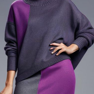 Medium Elasticity Casual Color Block Regular Sleeve Loose Turtleneck Long Sleeve Sweater, Pullovers, color:As Picture|size:XXL, Stylewe