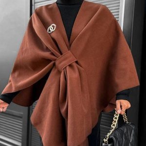 V Neck Urban Loose Plain Raglan Sleeves Blouse, Blouses and Shirts, color:Brown|size:XXL, Stylewe