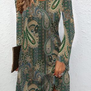 Paisley Crew Neck Jersey Vintage Dress, Dresses, Lilicloth.com