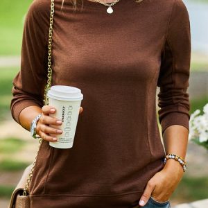 Plain Autumn Casual Daily Jersey Long sleeve Loose Crew Neck Regular Tunic Sweatshirt for Women, Hoodies & Sweatshirts, color:Coffee|size:5XL, catalog Noracora shop