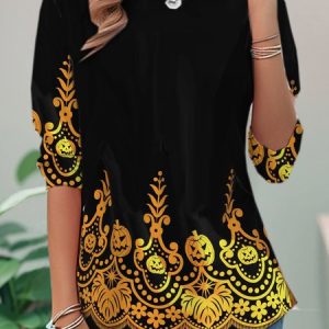 Casual Leaf Crew Neck Long Sleeve T-shirt, T-shirts, color:Black|size:XXL, catalog Noracora shop