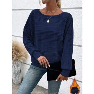 Crew Neck Long Sleeve Plain Lace Regular Micro-Elasticity Loose Blouse For Women, Blouses, color:Navyblue|size:3XL, catalog Noracora shop