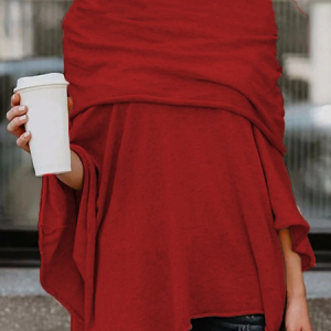 Turtleneck Long Sleeve Plain Regular Micro-Elasticity Loose Blouse For Women, Blouses, color:Red|size:XL, catalog Noracora shop