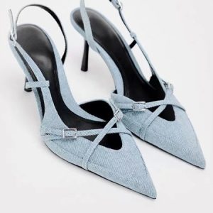 Pu Plain Stiletto Heel Flat, Heels, color:Sky Blue|size:42, Stylewe