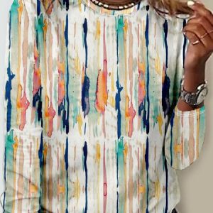 Casual Abstract Stripes T-Shirt, Long sleeves, Lilicloth.com