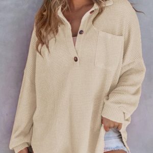 Casual V Neck Plain Sweatshirt Buckle, Hoodies & Sweatshirts, color:Apricot|size:XXL, catalog Noracora shop