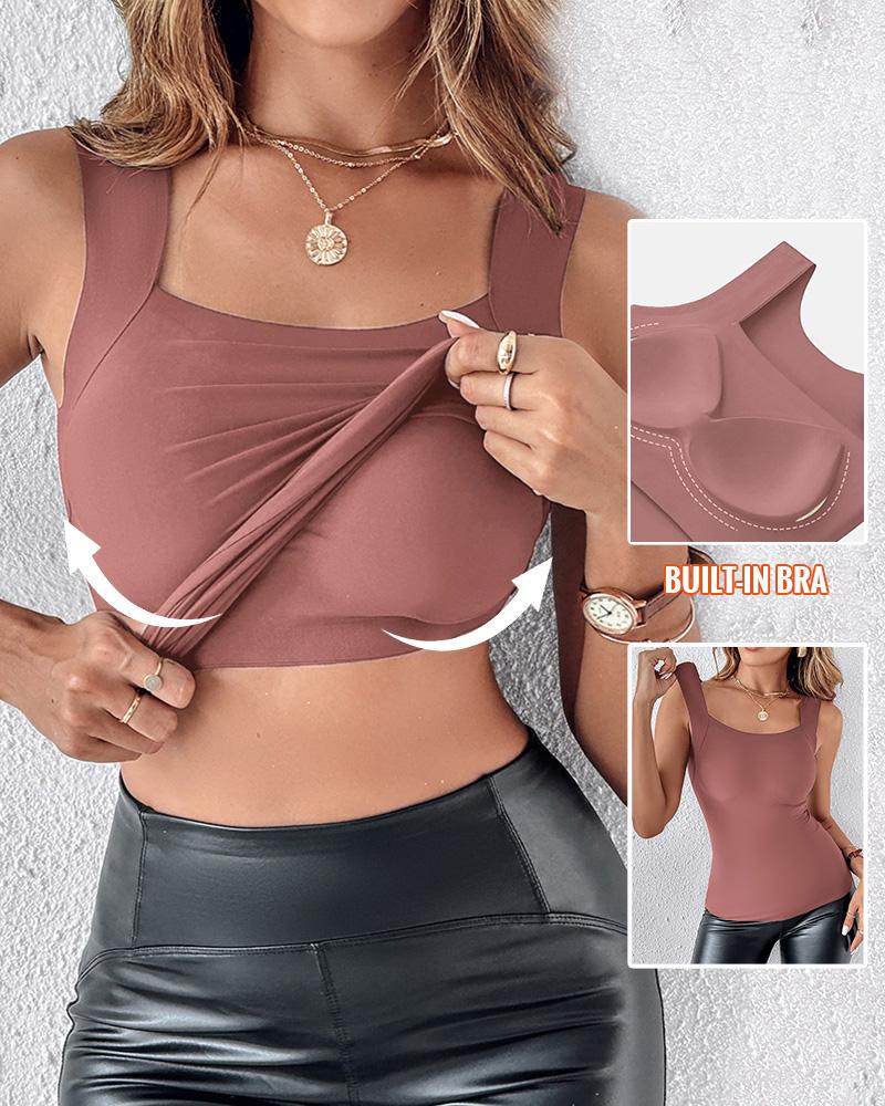 U-Neck Sleeveless Tank Seamless Skinny Layering Top with Built-In Bra, women Tanks & Crop Tops, ChicMe catalog - Image 6