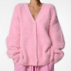 Women Wool/Knitting Plain Long Sleeve Comfy Casual Cardigan, Cardigans, color:Pink|size:XL, catalog Noracora shop
