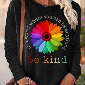 Casual Daisy Crew Neck Long Sleeve T-shirt, T-shirts, color:Black|size:XXL, catalog Noracora shop