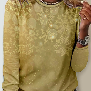 Casual Christmas Crew Neck Long Sleeve T-shirt, T-shirts, color:Golden|size:4XL, catalog Noracora shop