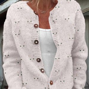 Regular Fit Casual Crew Neck Cardigan, Cardigans, Lilicloth.com