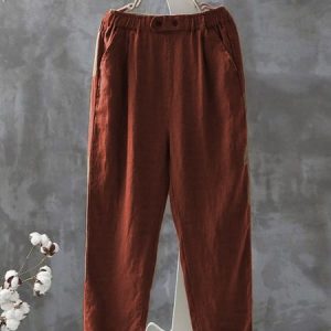 Plain Loose Cotton Casual Pants, Pants, Lilicloth.com