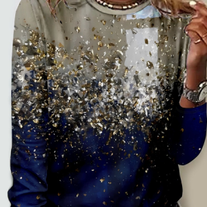 Casual Ombre Crew Neck Long Sleeve T-shirt, T-shirts, color:Blue|size:4XL, catalog Noracora shop