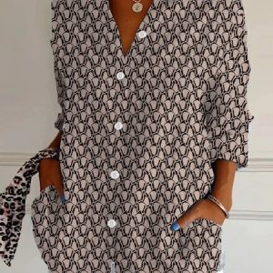 Women's Long Sleeve Shirt Spring/Fall Floral Shirt Collar Daily Going Out Casual Top, JustFashionNow Blouses, color:Khaki|size:XXL,