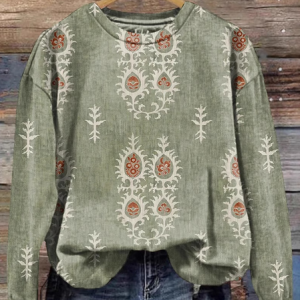 Casual Crew Neck Ethnic Sweatshirt, Hoodies & Sweatshirts, color:Green|size:XXL, catalog Noracora shop