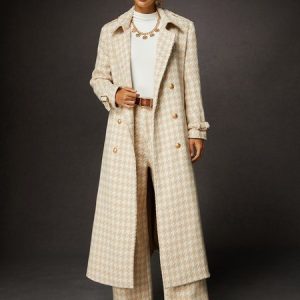 Buttoned Houndstooth Lapel Collar Urban Coat, Coats, color:As Picture|size:XXL, Stylewe