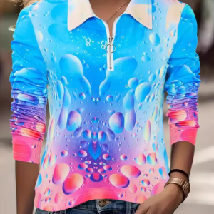 Shawl Collar Long Sleeve Abstract Regular Micro-Elasticity Loose Blouse For Women, Blouses, color:Blue|size:5XL, catalog Noracora shop
