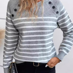 Women Yarn/Wool Yarn Striped Long Sleeve Comfy Casual Sweater, Sweaters, color:Gray|size:XL, catalog Noracora shop