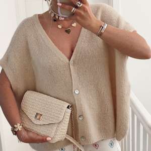 Women Wool/Knitting Plain Short Sleeve Comfy Casual Cardigan, Sweaters, color:Khaki|size:XXL, catalog Noracora shop