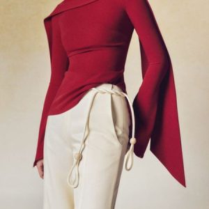 Elegant Regular Sleeve Plain Tight Long Sleeve T-Shirt, Tees, color:Red|size:XXL, Stylewe