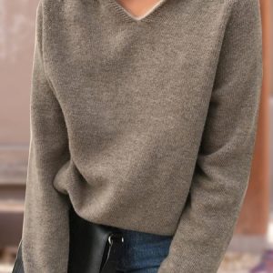 Women Yarn/Wool Yarn Plain Long Sleeve Comfy Casual Sweater, Sweaters, color:Camel|size:XXL, catalog Noracora shop